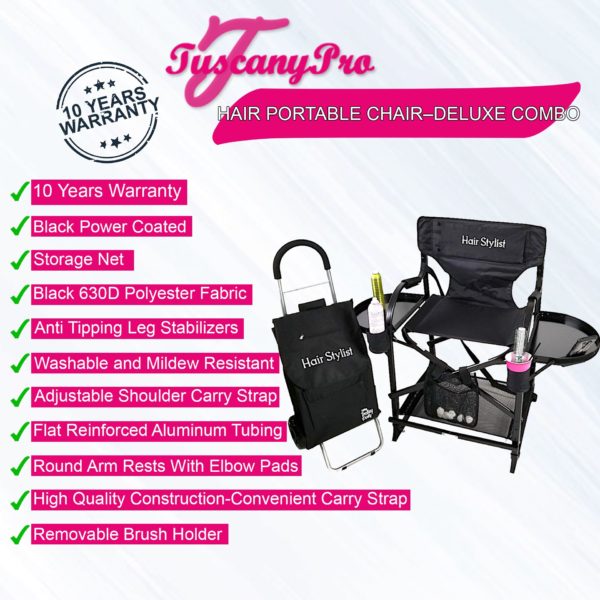 MID SIZE MAKEUP & HAIR PORTABLE CHAIR–DELUXE COMBO