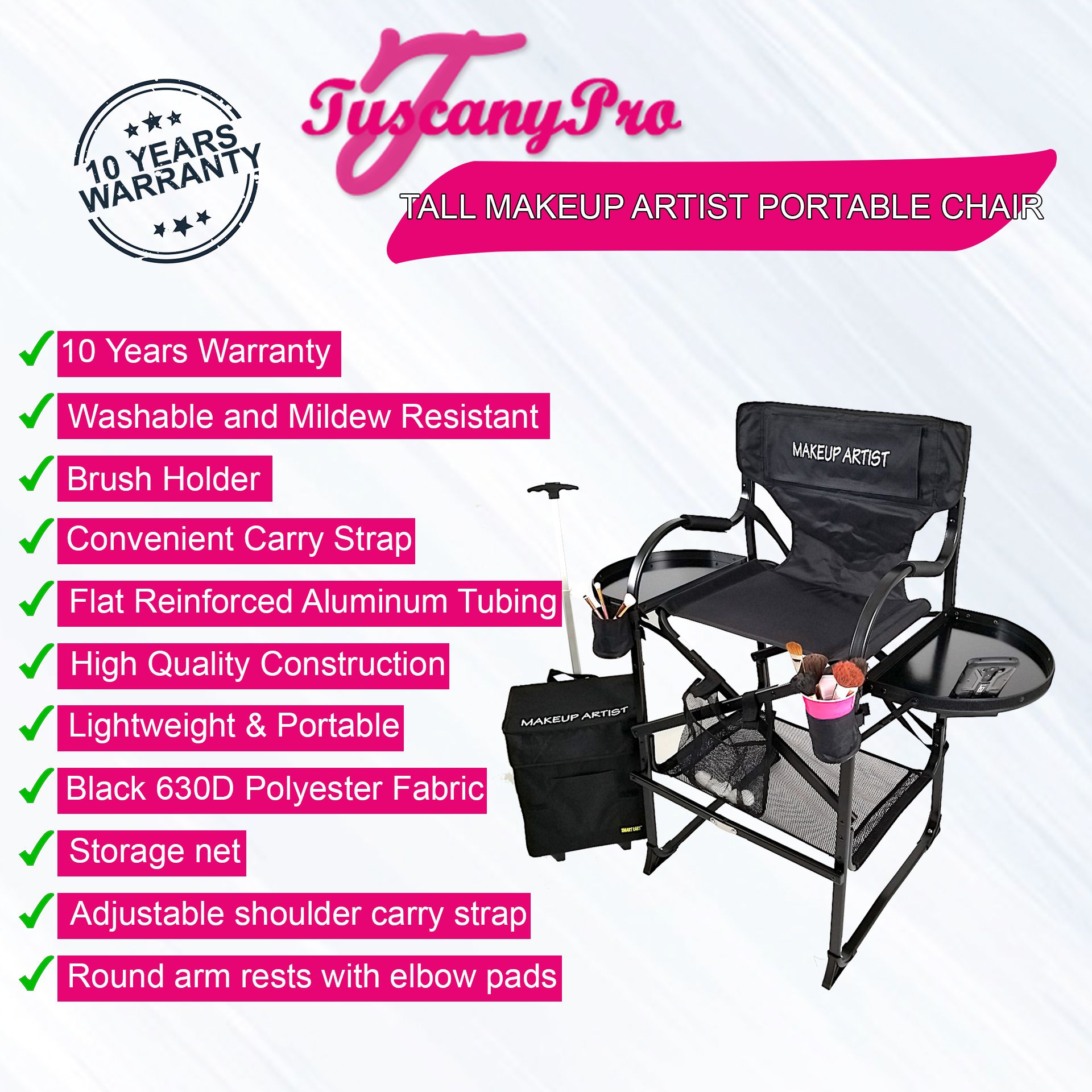 TALL MAKEUP ARTIST PORTABLE CHAIR DELUXE COMBO