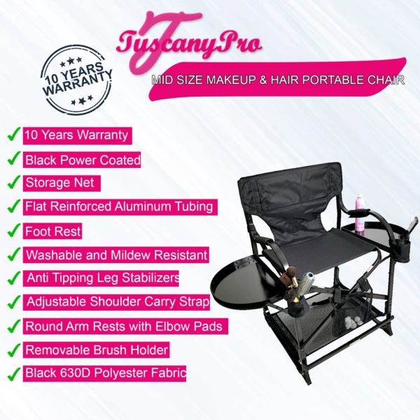 TUSCANY PRO MID SIZE MAKEUP & HAIR PORTABLE CHAIR-22″ SEAT HEIGHT