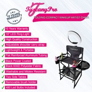 -COMPACT MAKEUP ARTIST CHAIR W/ 18″ LED RING LIGHT