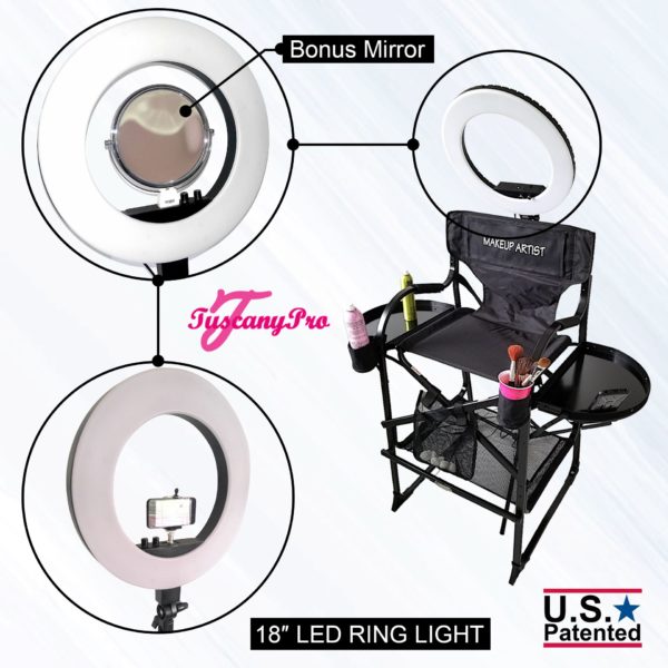 TUSCANYPRO FOLDING-COMPACT MAKEUP ARTIST CHAIR W 18″ LED RING LIGHT -BEST COMBO DEAL IN THE INDUSTRY-2