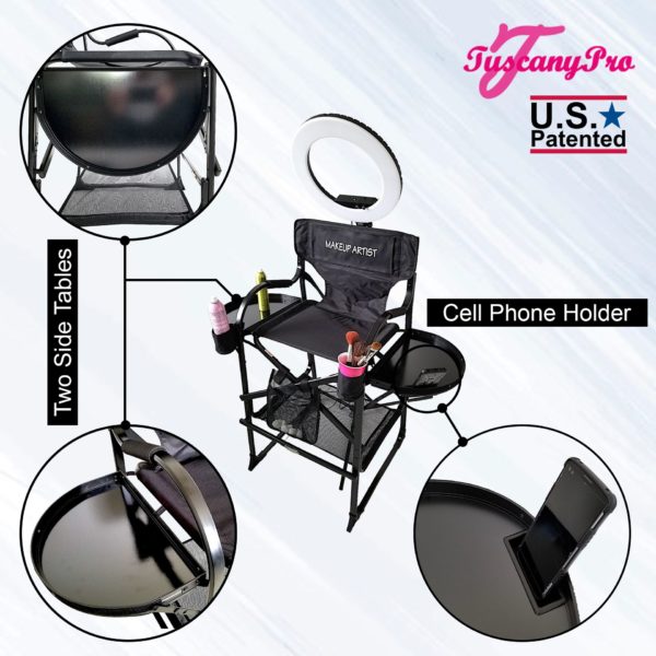 TUSCANYPRO FOLDING-COMPACT MAKEUP ARTIST CHAIR W 18″ LED RING LIGHT -BEST COMBO DEAL IN THE INDUSTRY-3