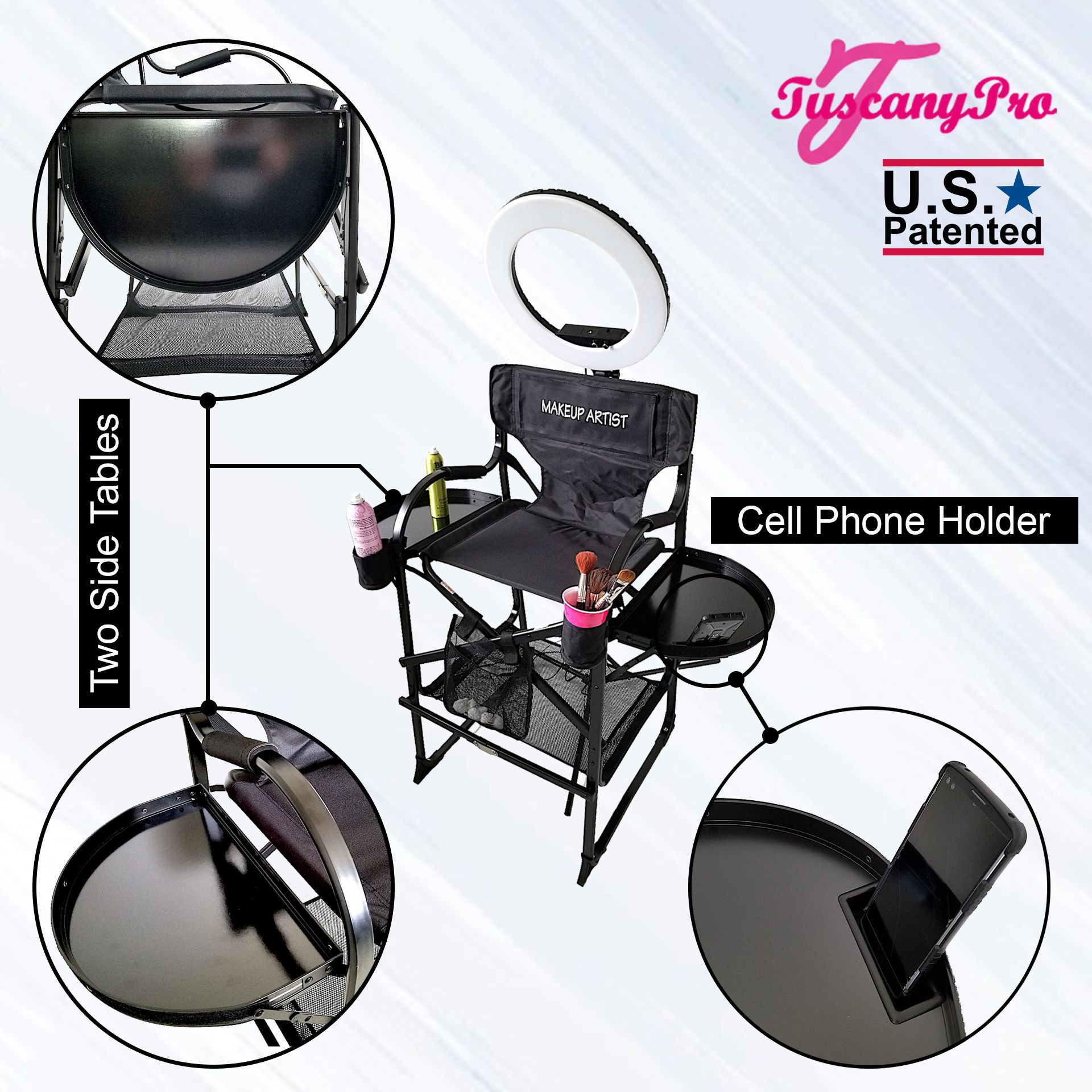 Tuscanypro Classic Makeup and Hair Chair - LED Light Package