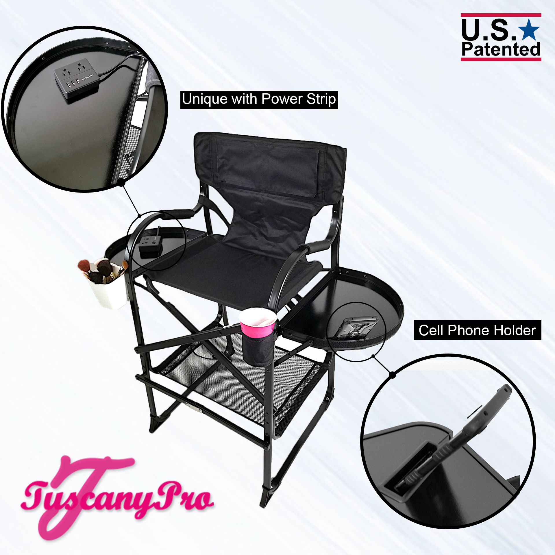 TuscanyPro Makeup And Hair Chair - Power Strip Package