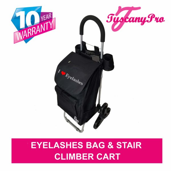 TuscanyPro Eyelashes Cart with Staircase Climber Wheels – Unique Folding Trolley Dolly & Eyelashes Artist Bag – US Patented – 10 Years Warranty – 2