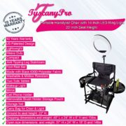 TuscanyPro Portable Hairstylist Chair with 14 Inch LED Ring Light - Perfect for Makeup, Hair Stylist, Salon with 22 Inch Seat Height