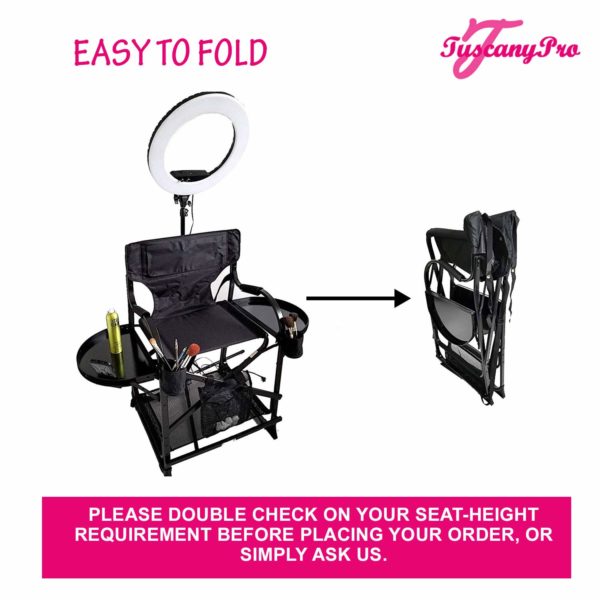TuscanyPro Portable Hairstylist Chair with 14 Inch LED Ring Light – Perfect for Makeup, Hair Stylist, Salon with 22 Inch Seat Height – 6